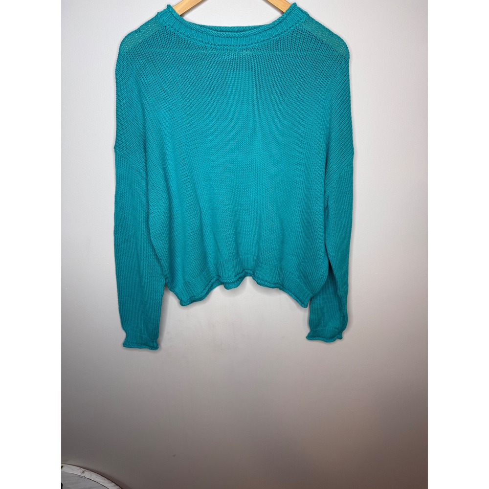 Zenana Women Teal Cotton Knit Crewneck Sweater TW-2247Y Turquoise Large